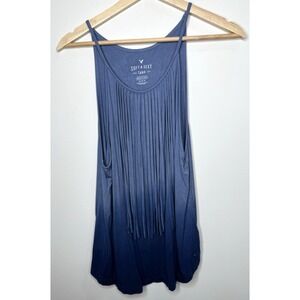 American Eagle Fringe Tank Top M Blue Festival‎ Cowboy Carter Western Cowgirl